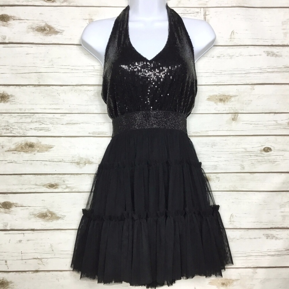Rachael & Chloe Little Black Sequin Halter Dress